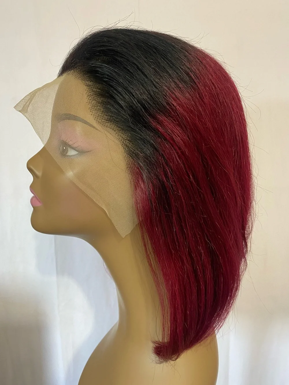 Ombré Burgundy Lace Front Bob Wig 13x4 Glue-less 10A Human Hair 150 Density 12”